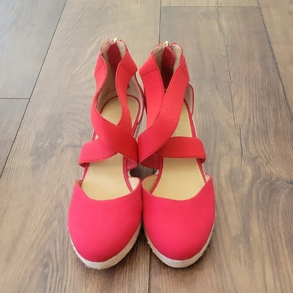 Talbots Lyndsey Red Espadrille Wedge Sandals Women’s Size 8M Canvas Crisscross - Picture 2 of 8